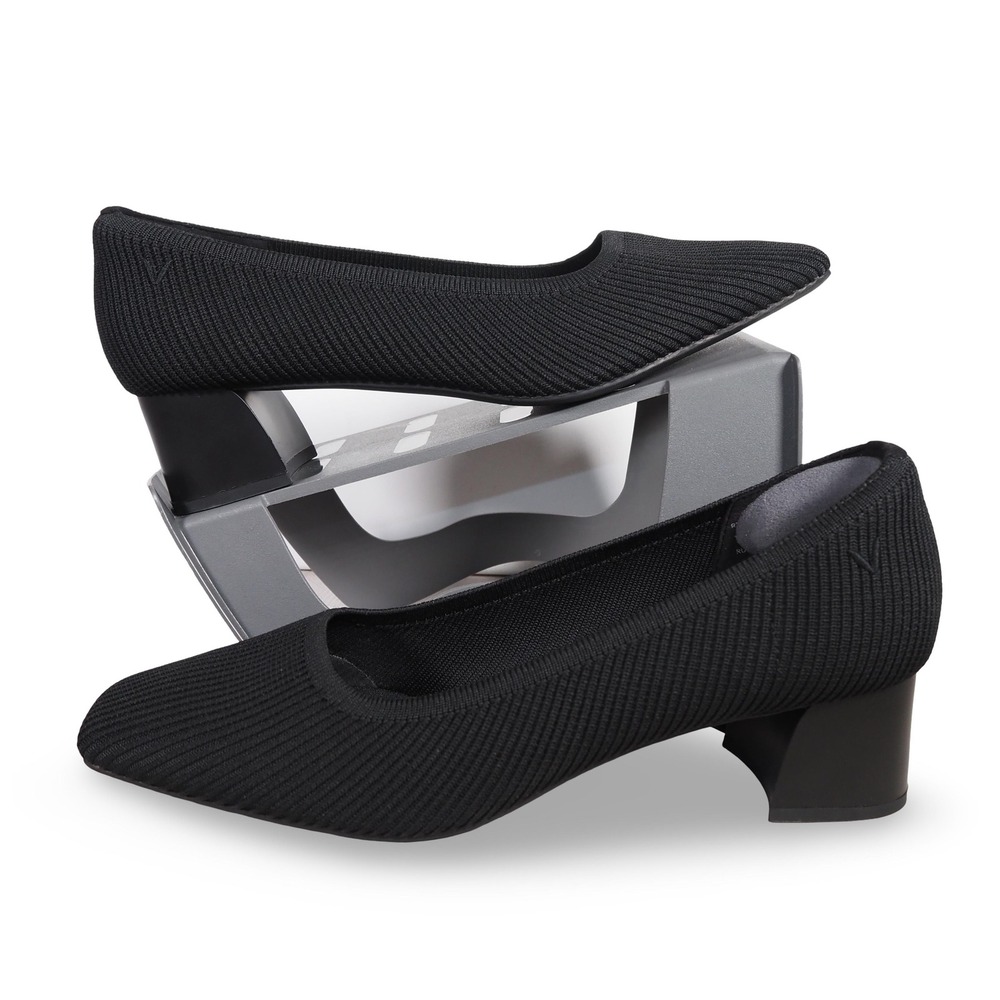 VIVAIA Megan Square Toe Chunky Heels Womens 10 41.5 Black Ribbed Knit Pumps